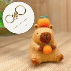 카피바라 키링 양모 펠트 diy 인형 만들기 커플 세트, 5. 오렌지 카피바라 키링 세트 + 바늘3개, 1개
