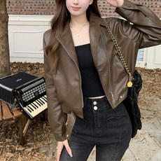 나나뽕 여성용 인조가죽 레더 숏 자켓