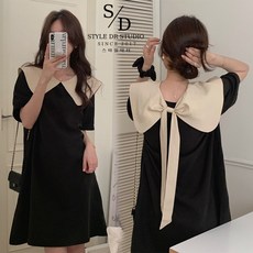ANYOU 패션원피스 반팔데일리룩 리본여름원피스 블랙여성원피스 헐렁헐렁한바캉스룩 학원풍빅사이즈원피스 앞뒷면모두착용가능
