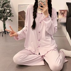 임산부 잠옷 상하의 세트 봄 가을 임부용 루즈핏 긴팔 긴바지 파자마 세트 편안한 홈웨어 JS