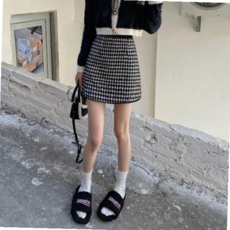 체크니트스커트 여성 하운드체크 미니스커트 블랙 A라인 숏 스커트