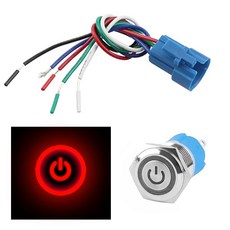 JK 크롬 스위치 레드 LED 16mm 셀프 락 타입 케이블세트 DC12/24V DIY 버튼 자동차 차량용 전원 원형 메탈 인테리어, 1세트