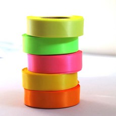 리본빌 클래식 양면 공단 리본 10mm 1롤 포장 리본공예 DIY, 1개, 525 형광노랑