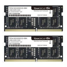 TEAMGROUP 엘리트 DDR4 16GB 키트(2 x 8GB) 3200MHz PC4-25600 CL22 언버퍼링 비ECC 1.2V SODIMM 260핀 노트북 PC 컴퓨터 메모리, 32GB Kit (2x16GB)