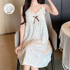 LYF 여름 끈나시 원피스 잠옷 캡내장 리본 프릴 M L XL 2XL R0145