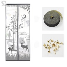 리치점빵 디자인 탈부착 자석 문 모기장 90x210cm /그레이 모기장프레임 현관문모기장