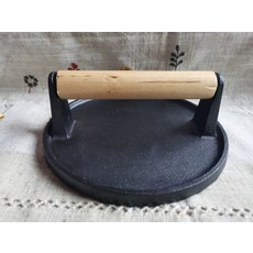 무쇠 스테이크 껍데기 누르개 햄버거 압착판 누름팬 자국, 둥근 돼지 18cm 압력판 로고 없음, 1개, 1cm