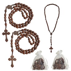 BONITTER Saint Michael Archange 목걸이 3개/10개/25피스 포켓 나무 십자가 벌크 오간자 가방 포함 수제 묵주 비즈 가톨릭 기독교 기도 선물