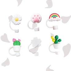 빨대캡 실리콘 텀블러마개 무지개 발바닥 선인장 귀여운 디자인 음료수 보온병 액세서리, 1개, 5-빨대마개-선인장꽃