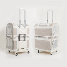 고양이 2단 이동장 캐리어 2마리 분리형 2층 산책가방, 카키, 1개