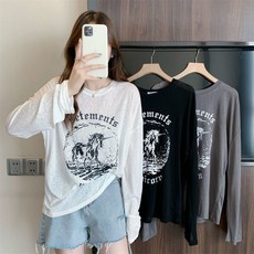 薄款長袖防曬罩衫夏季新款寬鬆百搭學生外穿T恤印花上衣