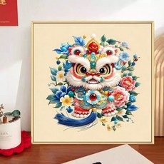 보석십자수 DIY 액자형 산리오 큐빅 캔버스 비즈 액자 하루클래스 ab비즈 사진 패브릭, 사자05 60x60cm (프레임없음)
