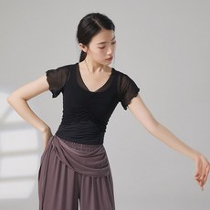 여성용 여름 반팔 슬림핏 댄스복, XXL, 검정색, 1개