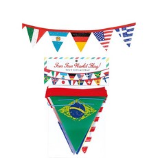 日本Spice 彩繪萬國旗派對三角拉旗 16面290cm 聚酯纖維 可水洗重複使用 戶外室內裝飾, 1個, 彩繪萬國旗