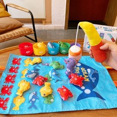 寶寶釣魚玩具 遊戲魔術貼布藝墊 親子互動玩具, 1個, 布制海洋生物釣魚玩具22件套, N/A