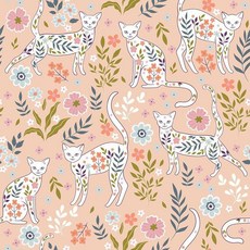 VEELIKE 우아한 고양이와 꽃 벽지 벗겨서 붙이는 핑크 고양이 아기방 어린이 방 침실용 44.9 x 99.4cm(17.7 354인치) 방수 자체 접착 새끼 비닐 벽 종이