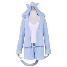 제로에서 시작하는 람 & 렘 코스프레 의상 피규어 고양이 테마의 일상 잠옷 귀여운 봉제인형 세트, XL, 블루
