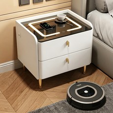 Tixpra 스마트 협탁 프리미엄 협탁 LED분위기등 무선충전 USB 이중 서랍 수납 초소형40cm, 1개, 화이트40*40*46