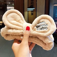 워시 페이스 헤어 홀더 헤어밴드 부드럽고 따뜻한 코랄 플리스 보우 동물 귀 머리띠 여성용 터번 패션 헤어