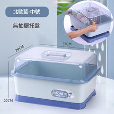 LWWYAREA 防塵奶瓶餐具收納箱 瀝水附蓋置物架, 提蓋款 藍色中號 帶瀝水託盤, 提蓋款 藍色中號 帶瀝水託盤