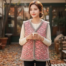 메모샵 겨울 털 누빔 조끼 M9 할머니 김장 엄마 옷 촌캉스 꽃무늬 방한 보온 기모 레트로 조끼