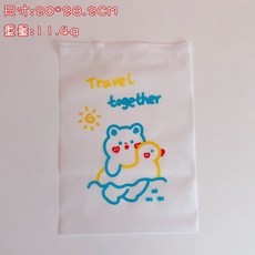 卡通收納夾鏈袋 磨砂透明 防水 防塵 旅行收納, 1個, 小/泳圈茶茶熊(20*28.2cm)