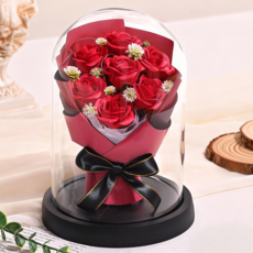 유리돔 기념일선물꽃다발 인테리어무드등, 레드장미 무드등