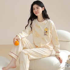 睡衣女春秋款純棉長袖可愛卡通新款全棉可外穿大碼家居服套裝