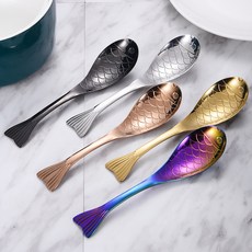 304不銹鋼 創意魚型甜品勺 咖啡勺 家用湯匙, 小號（金色）, 1個