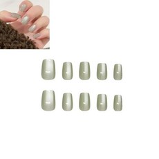 네일 아트 스티커 30개(xs/s/m) 야드 쇼트 모델 네일 팁 페이크 네일 퓨어 컬러 캣 아이 그린 귀엽고 심플한 일본풍 봄·여름 화이트 바 미츠바 입학식