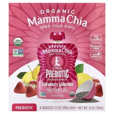 마마 치아 유기농 Chia 프리바이오틱 스퀴즈 스낵 딸기 레모네이드 4팩 각 99g(3.5oz) MCH-00576, Mamma Chia 유기농 Chia 이오틱 스퀴즈 스낵