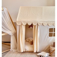 JIYOON 北歐格子兒童遊戲屋, 清新黃格子小屋pvc支架, 1套