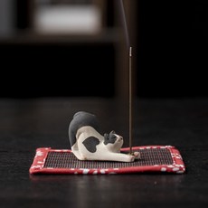 인센스스틱 고양이 거치대 인센스스틱홀더 스틱홀더 향 인센스홀더, 검정냥+대나무매트