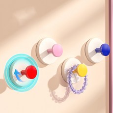 무타공 다용도 흡착 훅 컬러 원형 문걸이 수납 걸이 세트 재사용 가능, 색상혼합, 4개