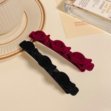 純色編髮髮夾植絨髮卡紋理感劉海側邊夾抓夾雙層鴨嘴夾子少女頭飾1134AB黑紅2件套默認顏色