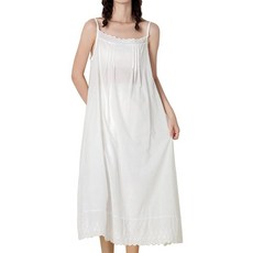 여성용 자수 맥시 드레스 여름용 레이스 조절 가능한 스파게티 스트랩 드레스 A라인 루즈 길이 119.4cm(47인치) 07 화이트 스몰-미디엄