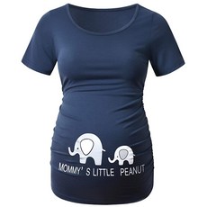 DEBELLY 임산부 셔츠 반팔 상의 블랙 셔츠 발자국 임신 주름 장식 사이드 캐주얼 셔츠 산타 썰매 S, 파란 코끼리