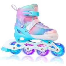 LEVYTEMP 아동용 조절 가능한 인라인 스케이트 여아용 사이즈 L 만 8-12세 블레이드 야외 올 라이트 업 휠 포함 초보자 여성 성인용114431, 블루