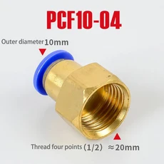 PCF 공기 파이프 피팅 4 6 8 10 12mm 호스 튜브 1/8 "3/8" 1/2 "BSP 1/4" 암나사 황동 공압 커넥터 퀵 조인, 16 PCF10-04