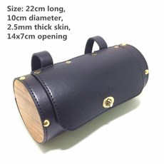 자전거 레트로 테일 자동차 핸들 가방 전에 인조 가죽 로그 라운드 길이 직경, 4. wooden side black, 1개