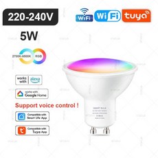 투야 E27 E14 GU10 전구 와이파이 지그비 블루투스 밝기 조절 스마트 LED 램프 2700-6500K RGBLED 전구 알렉사 아마존 구글과 작동, 07 WiFi GU10 220-240V, 01 1개 Bulb