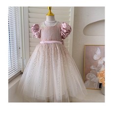 여아 그라데이션 반짝이 망사 원피스 반팔 퍼프소매 돌잔치 생일 파티룩 C-029