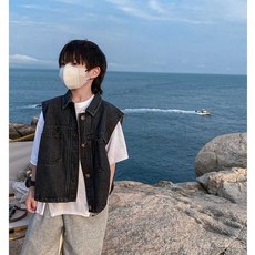 大丫 小丫 兒童牛仔馬甲外套，春秋無袖上衣，中小童帥氣童裝