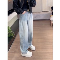 大碼女裝2025春季新款白色直筒牛仔褲胖妹妹寬鬆顯瘦鬆弛感彎刀褲