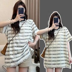 임산부 여름 반소매 티셔츠 스트라이프 반소매 티셔츠 핫맘 루즈핏 상의 NMX