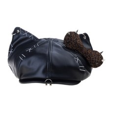 Newsboys 여성용 베레모 모자 소녀 통기성 Cabbie Hat Subcultures 리벳 박힌 Bowknot Painter Hat Party Headwear, 검은색