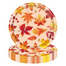 ZHUIGUANGZE 추수감사절 가을 단풍나무 잎 베리 일회용 원형 종이 접시 가을 디너 디저트 접시 식기 테이블 장식 추수감사절 수확 휴일 파티용 24개 22.9cm9인치 3, 9 inch