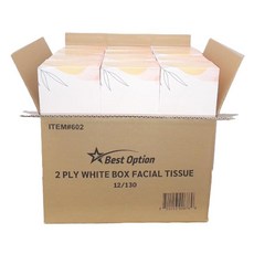 Best Option 부드러운 2겹 페이셜 티슈 화이트 130개 박스 팩 12개 사무실용, 1