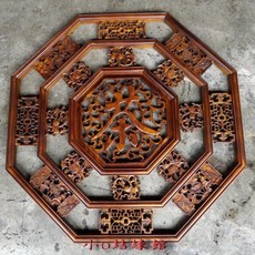 小o結緣館 仿古香樟木茶字窗花八角形吊飾門片 90x2.5x90 (編號151)