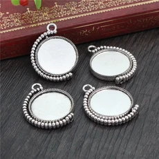 5pcs 16mm 20mm 내부 크기 회전 더블 사이드 8 컬러 카메오 카보 촌베이스 설정 매력 새로운 패션 펜던트, 02 30mm, 05 Antique Silver